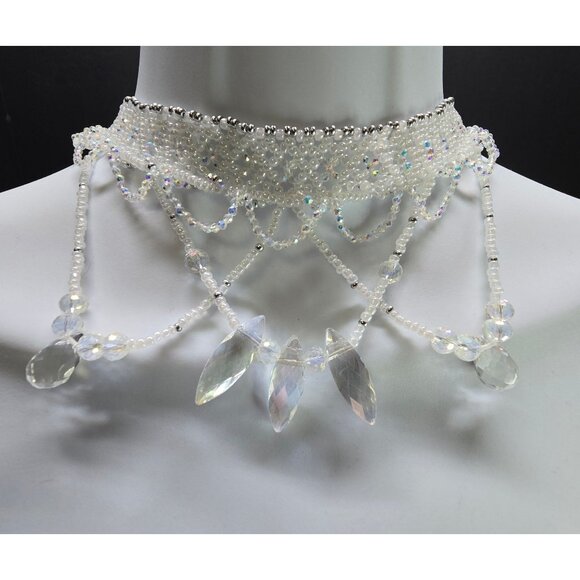 Handmade 925 Sterling Silver Crystal Inspired Glass Necklace Earring Set White - Picture 11 of 14